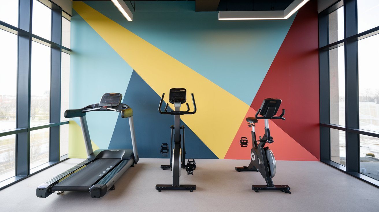 indoor room gym with colorful wall for two people